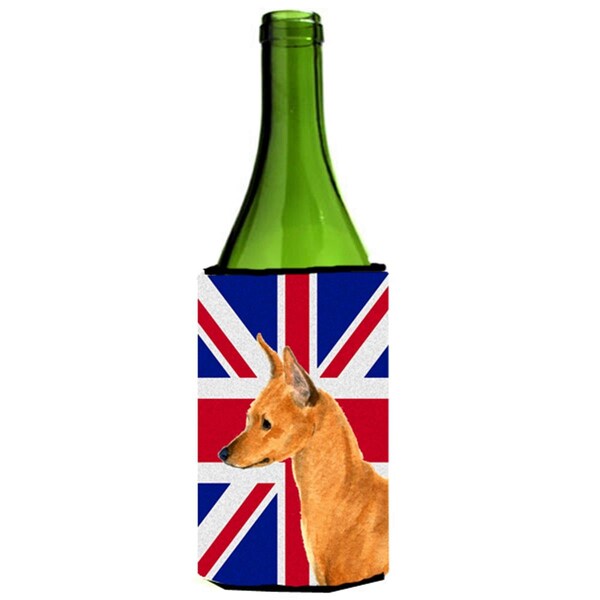 Carolines Treasures Min Pin With English Union Jack British Flag Wine bottle sleeve Hugger - 24 Oz. - SS4908LITERK