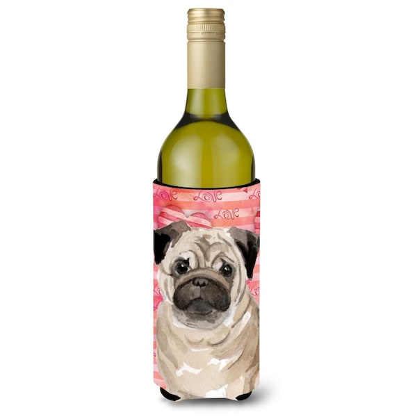 Carolines Treasures Fawn Pug Love Wine Bottle Beverge Insulator Hugger - BB9496LITERK