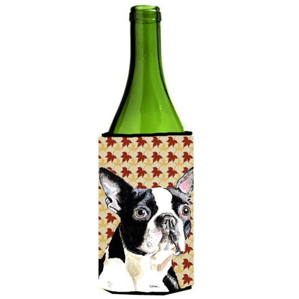 Carolines Treasures Boston Terrier Fall Leaves Portrait Wine Bottle  Hugger - 24 oz. - SC9200LITERK
