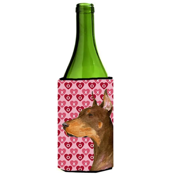 Carolines Treasures Doberman Hearts Love And Valentines Day Portrait Wine bottle sleeve Hugger - 24 oz. - SS4468LITERK
