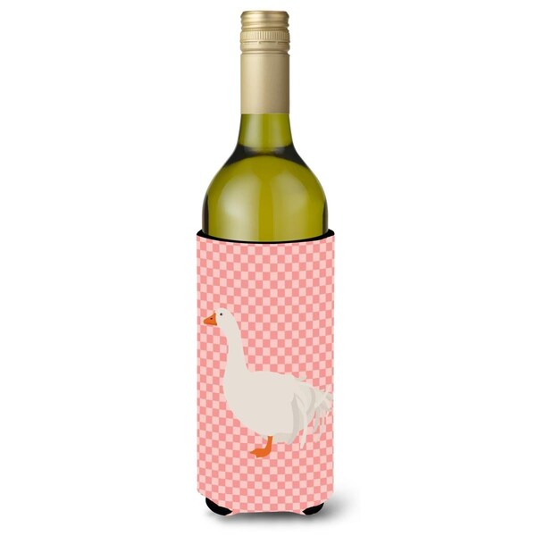 Carolines Treasures Sebastopol Goose Pink Check Wine Bottle Beverge Insulator Hugger - BB7902LITERK