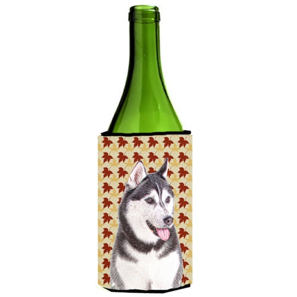 Carolines Treasures Fall Leaves Alaskan Malamute Wine bottle sleeve Hugger - KJ1203LITERK