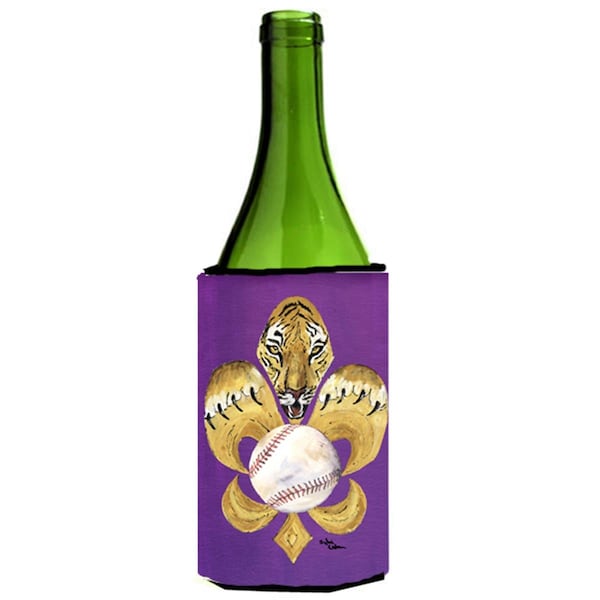 Carolines Treasures Tiger Fleur De Lis Baseball Wine bottle sleeve Hugger - 8476LITERK