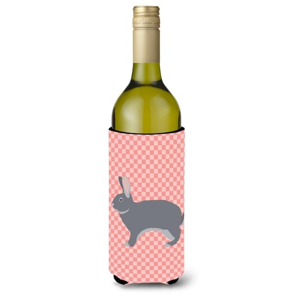 Carolines Treasures Giant Chinchilla Rabbit Pink Check Wine Bottle Beverge Insulator Hugger - BB7966LITERK
