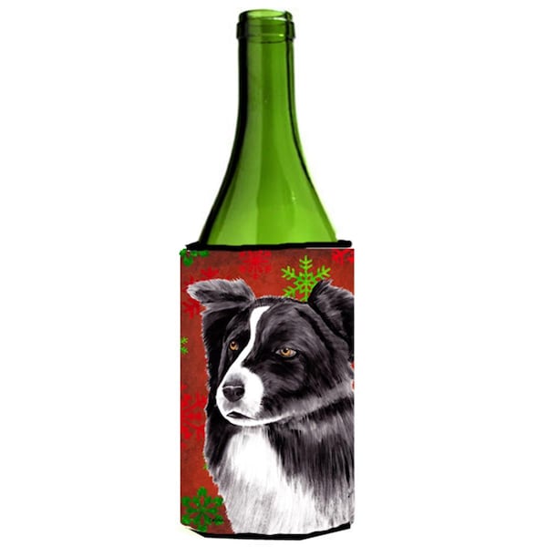 Carolines Treasures Border Collie Snowflakes Holiday Christmas Wine Bottle   Hugger - SC9407LITERK