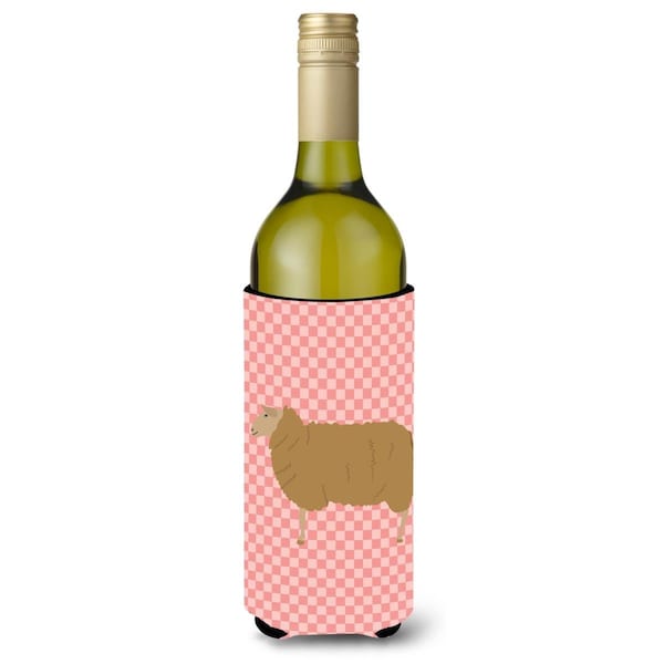 Carolines Treasures East Friesian Sheep Pink Check Wine Bottle Beverge Insulator Hugger - BB7977LITERK
