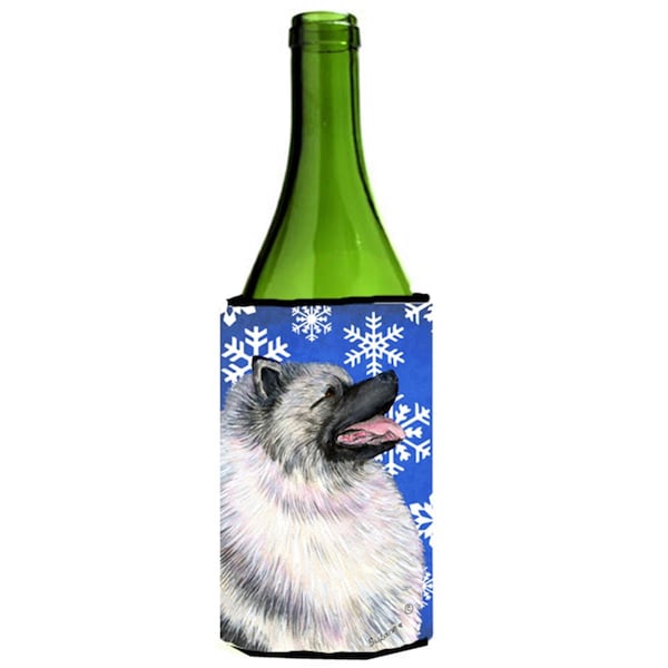 Carolines Treasures Keeshond Winter Snowflakes Holiday Wine bottle sleeve Hugger 24 oz. - SS4626LITERK
