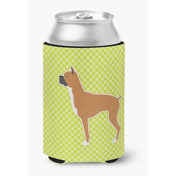 Carolines Treasures Boxer Checkerboard Green Can or Bottle Hugger - BB3853CC