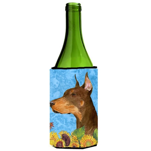 Carolines Treasures Doberman In Summer Flowers Wine bottle sleeve Hugger - 24 Oz. - SS4237LITERK