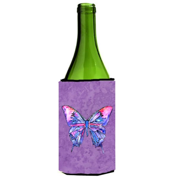 Carolines Treasures Butterfly On Purple Wine bottle sleeve Hugger - 24 oz. - 8860LITERK