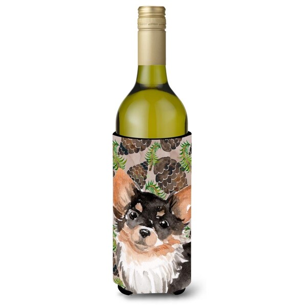 Carolines Treasures Long Haired Chihuahua Pine Cones Wine Bottle Beverge Insulator Hugger - BB9599LITERK