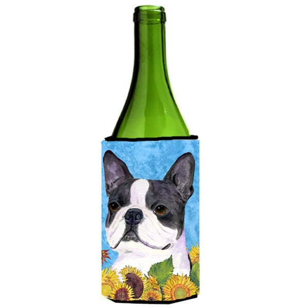 Carolines Treasures Boston Terrier In Summer Flowers Wine bottle sleeve Hugger - 24 oz. - SS4149LITERK