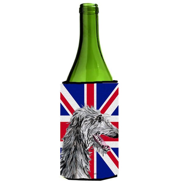 Carolines Treasures Scottish Deerhound With English Union Jack British Flag Wine bottle sleeve Hugger - 24 Oz. - SC9871LITERK