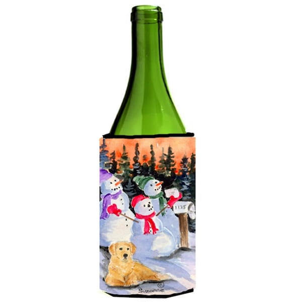 Carolines Treasures Snowman With Golden Retriever Wine bottle sleeve Hugger - SS8989LITERK