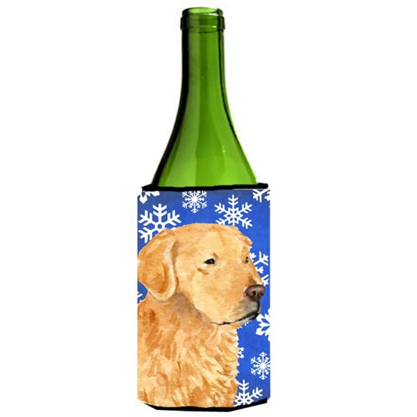 Carolines Treasures Golden Retriever Winter Snowflakes Holiday Wine bottle sleeve Hugger - SS4614LITERK