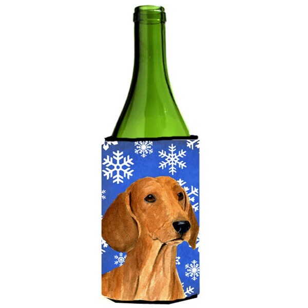 Carolines Treasures Dachshund Winter Snowflakes Holiday Wine bottle sleeve Hugger 24 oz. - SS4625LITERK