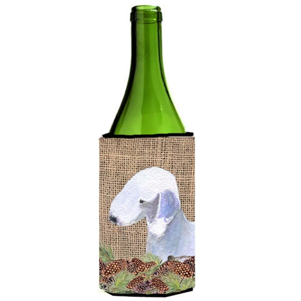 Carolines Treasures Bedlington Terrier On Faux Burlap With Pine Cones Wine bottle sleeve Hugger - SS4074LITERK