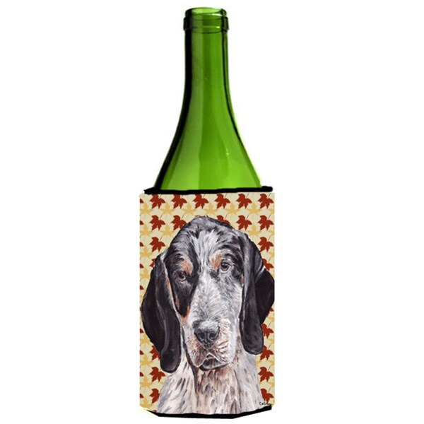 Carolines Treasures Blue Tick Coonhound Fall Leaves Wine bottle sleeve Hugger  24 Oz. - SC9673LITERK
