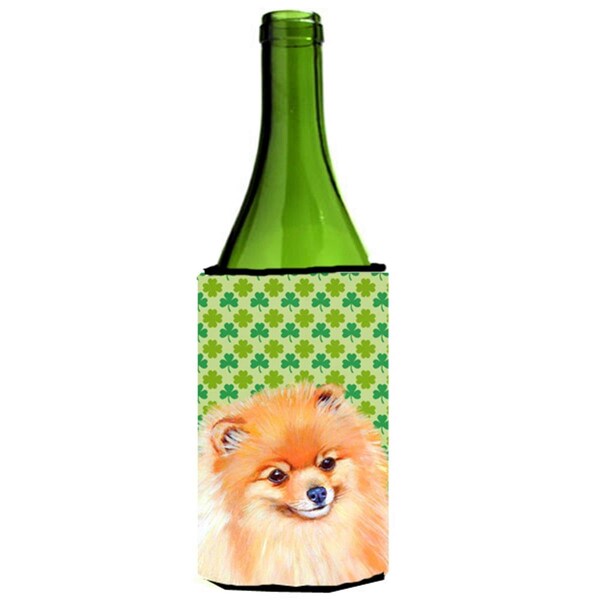 Carolines Treasures Pomeranian St. Patricks Day Shamrock Portrait Wine bottle sleeve Hugger - 24 oz. - LH9215LITERK