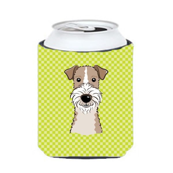 Carolines Treasures Checkerboard Lime Green Wire Haired Fox Terrier Can Or Bottle Hugger- 12 Oz. - BB1309CC