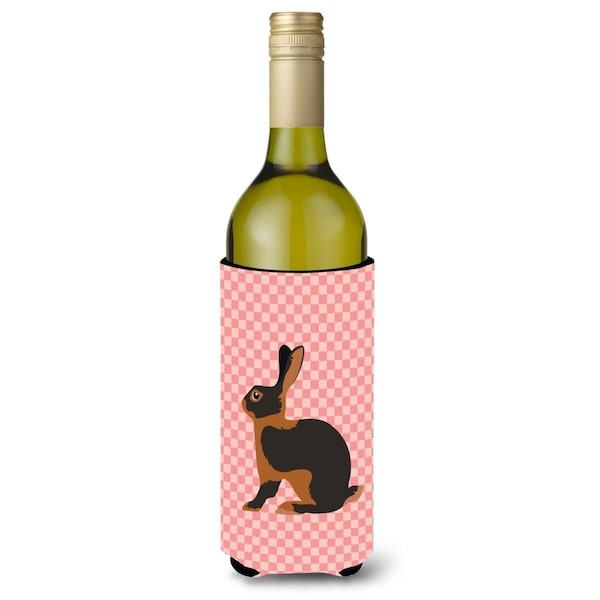 Carolines Treasures Tan Rabbit Pink Check Wine Bottle Beverge Insulator Hugger - BB7963LITERK
