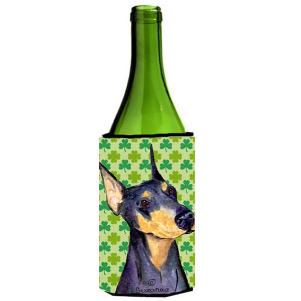 Carolines Treasures Doberman St. Patricks Day Shamrock Portrait Wine bottle sleeve Hugger - 24 oz. - SS4426LITERK