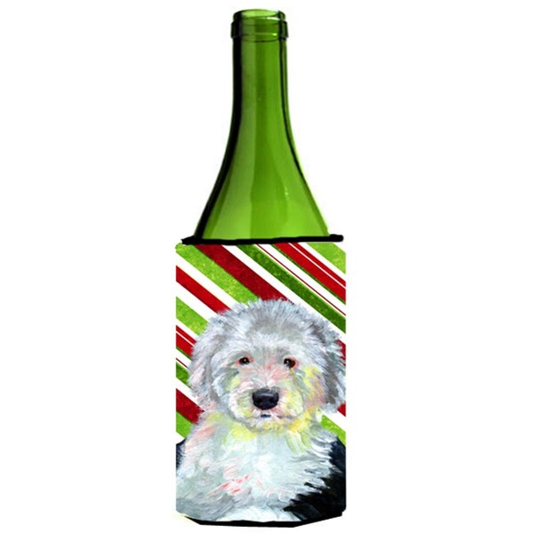 Carolines Treasures Old English Sheepdog Candy Cane Holiday Christmas Wine bottle sleeve Hugger - 24 oz. - LH9261LITERK