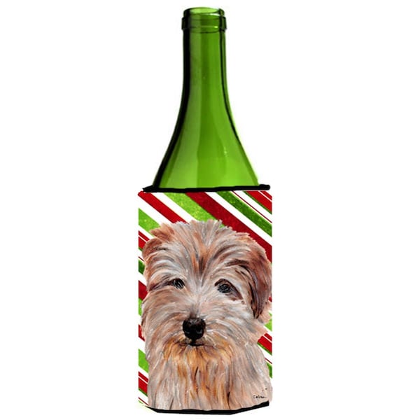 Carolines Treasures Norfolk Terrier Candy Cane Christmas Wine bottle sleeve Hugger  24 Oz. - SC9808LITERK