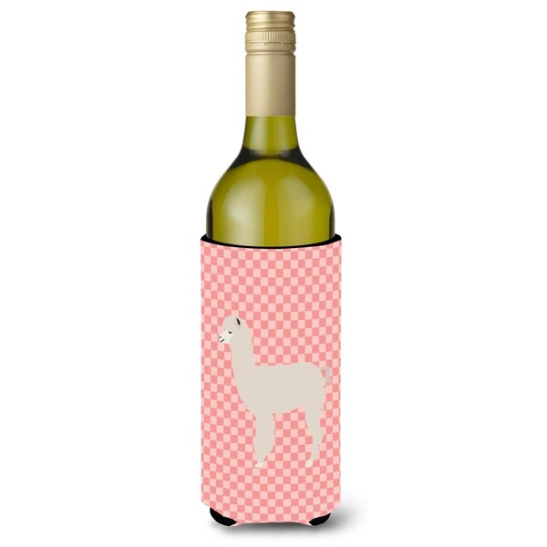 Carolines Treasures Alpaca Pink Check Wine Bottle Beverge Insulator Hugger - BB7919LITERK