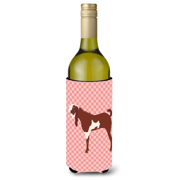 Carolines Treasures Jamnapari Goat Pink Check Wine Bottle Beverge Insulator Hugger - BB7890LITERK