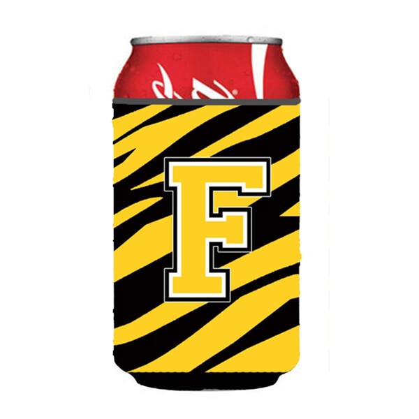 Carolines Treasures Letter F Initial Monogram - Tiger Stripe - Black Gold Can Or Bottle  Hugger - CJ1026-FCC