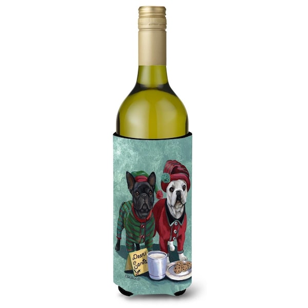 Carolines Treasures 24 oz French Bulldog Christmas PJs Wine Bottle Hugger - PPP3097LITERK