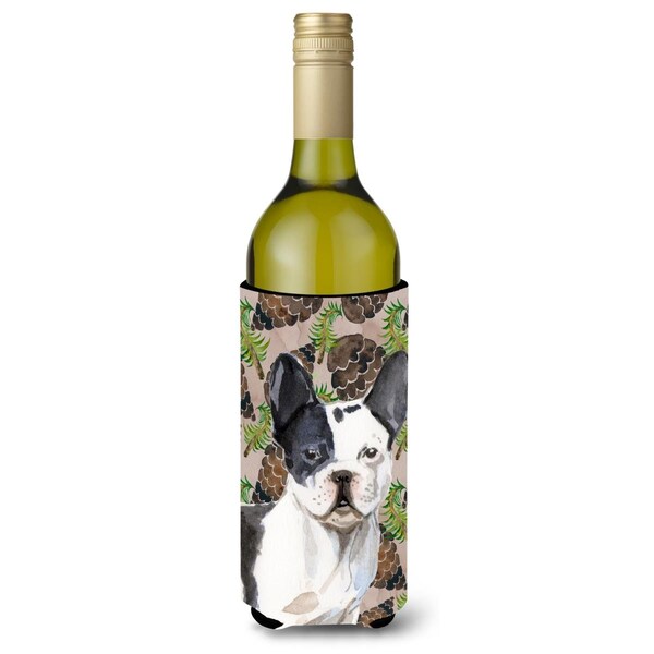 Carolines Treasures Black White French Bulldog Pine Cones Wine Bottle Beverge Insulator Hugger - BB9582LITERK