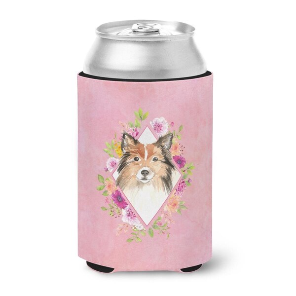 Carolines Treasures Sheltie Pink Flowers Can or Bottle Hugger - CK4213CC