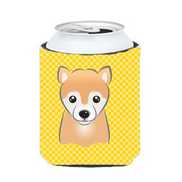 Carolines Treasures Yellow Checkered Shiba Inu Can or Bottle Hugger - BB1133CC