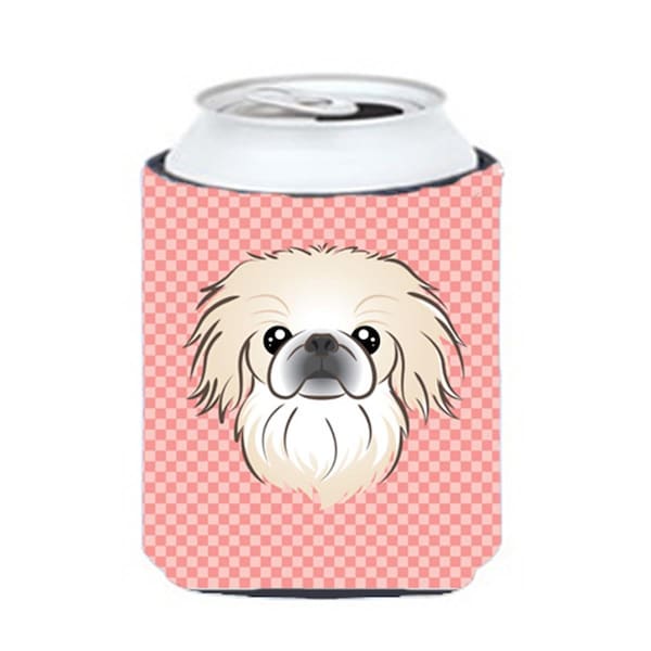 Carolines Treasures Checkerboard Pink Pekingese Can Or Bottle Hugger- 12 Oz. - BB1221CC