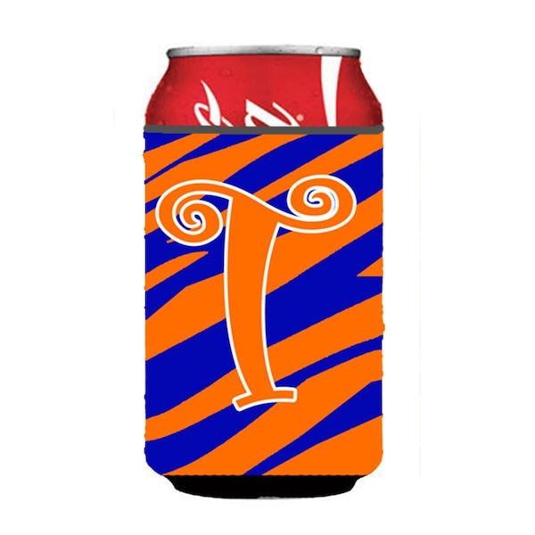Carolines Treasures Letter T Initial Monogram - Tiger Stripe Blue And Orange Can Or Bottle  Hugger - CJ1036-TCC