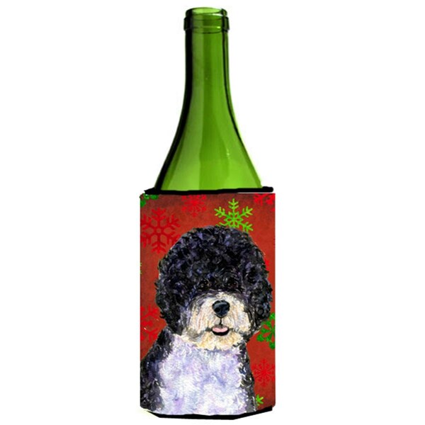 Carolines Treasures Portuguese Water Dog Red Green Snowflake Christmas Wine bottle sleeve Hugger - 24 oz. - SS4697LITERK