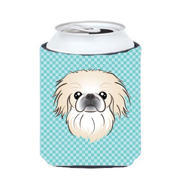 Carolines Treasures Checkerboard Blue Pekingese Can Or Bottle Hugger- 12 Oz. - BB1159CC