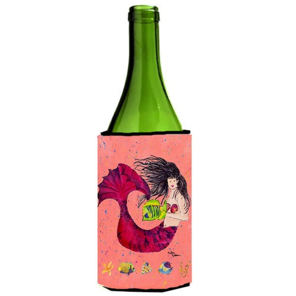 Carolines Treasures Black Haired Mermaid On Red Wine Bottle  Hugger - 24 oz. - 8338LITERK