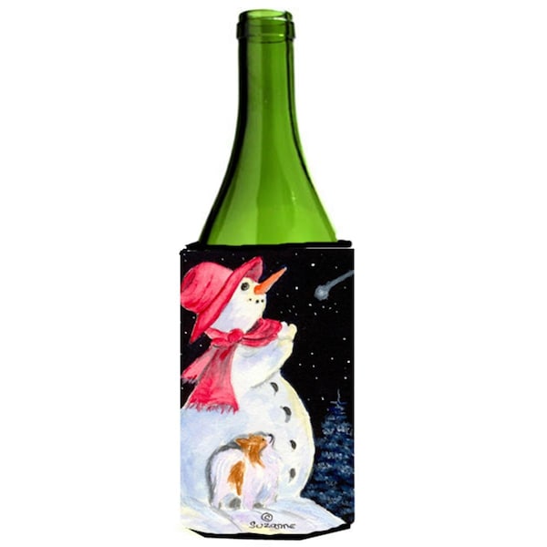 Carolines Treasures Snowman With Papillon Wine bottle sleeve Hugger - 24 Oz. - SS8793LITERK