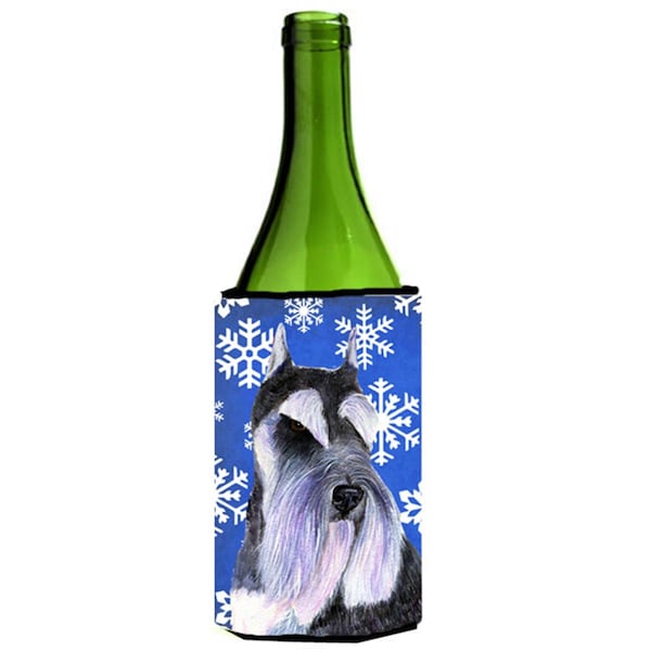 Carolines Treasures Schnauzer Winter Snowflakes Holiday Wine bottle sleeve Hugger - SS4615LITERK