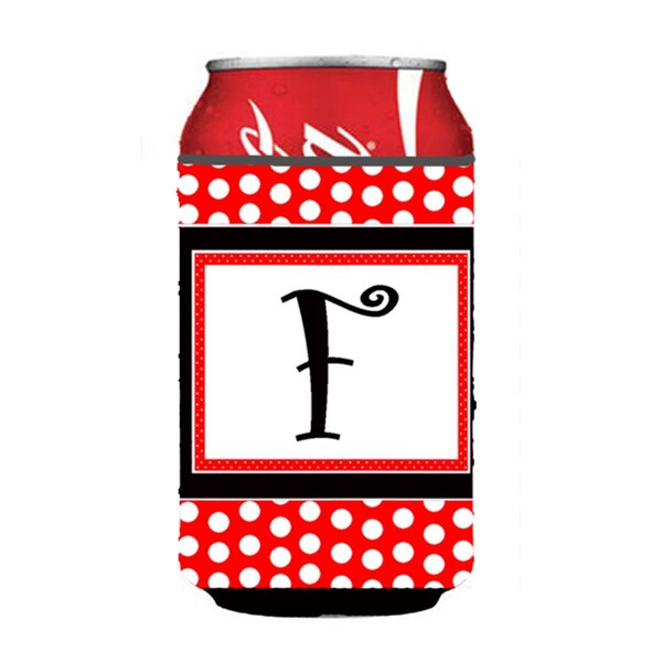 Carolines Treasures Letter F Initial Monogram - Red Black Polka Dots Can or Bottle  Hugger - CJ1012-FCC
