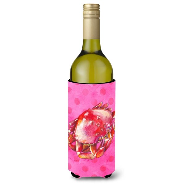 Carolines Treasures Crab Pink Polkadot Wine Bottle Beverge Insulator Hugger - BB8269LITERK