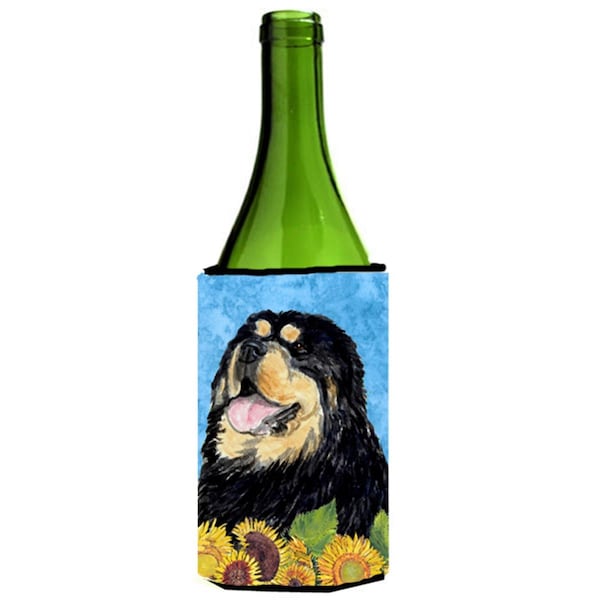 Carolines Treasures Tibetan Mastiff In Summer Flowers Wine bottle sleeve Hugger - 24 oz. - SS4145LITERK