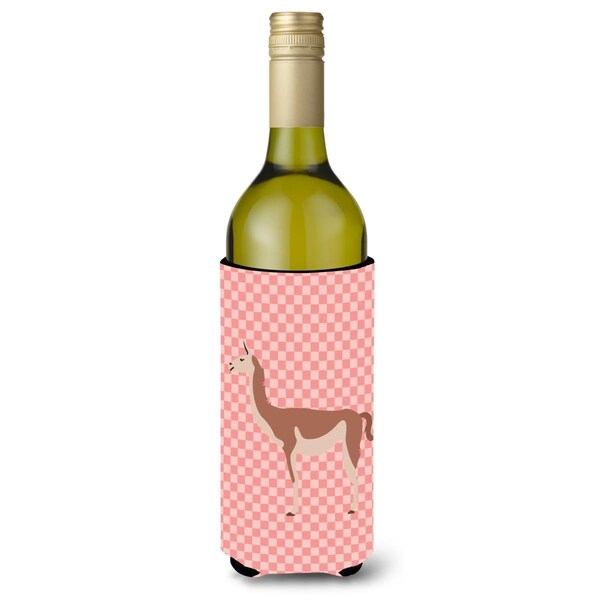 Carolines Treasures Guanaco Pink Check Wine Bottle Beverge Insulator Hugger - BB7921LITERK