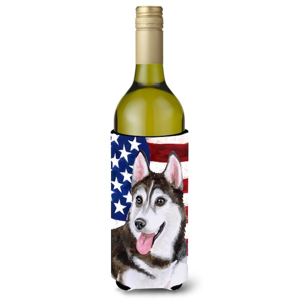 Carolines Treasures Siberian Husky No.2 Patriotic Wine Bottle Beverge Insulator Hugger - BB9712LITERK