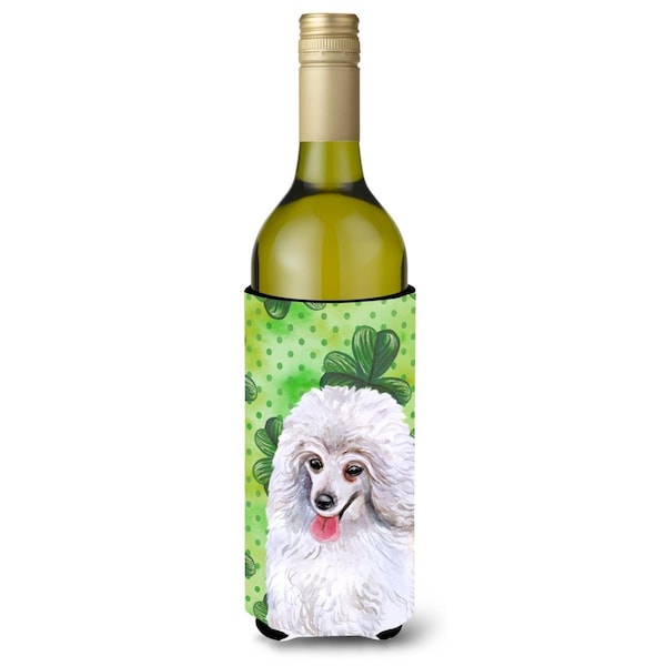 Carolines Treasures Medium White Poodle St. Patricks Wine Bottle Beverge Insulator Hugger - BB9857LITERK