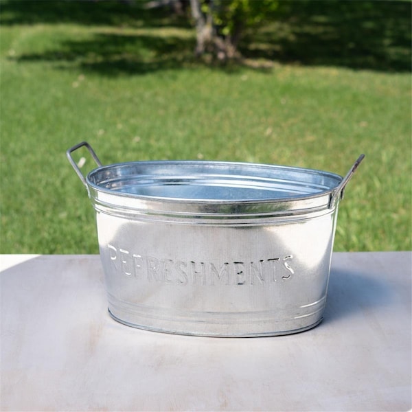 Homeroots Refreshments Oval Stainles Steel Galvanized Beverage Tub - HO382745