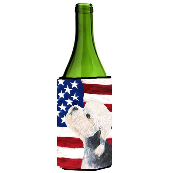 Carolines Treasures USA American Flag With Dandie Dinmont Terrier Wine Bottle   Hugger - 24 oz. - SS4030LITERK